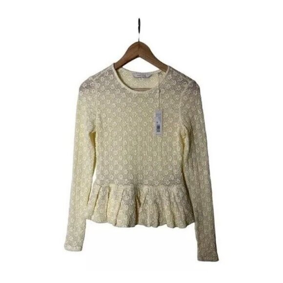 NWT Rebecca Taylor Cream Lace-Detail Peplum Top XS - Picture 2 of 7